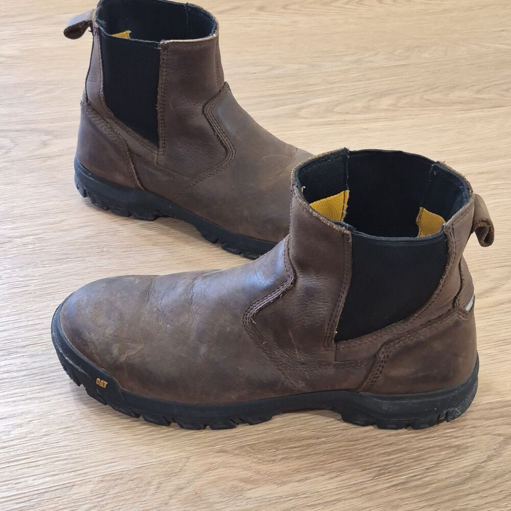 Mens CAT WHEELBASE ST Steel Toe SR Pull On Boots P91026 Clay Brown